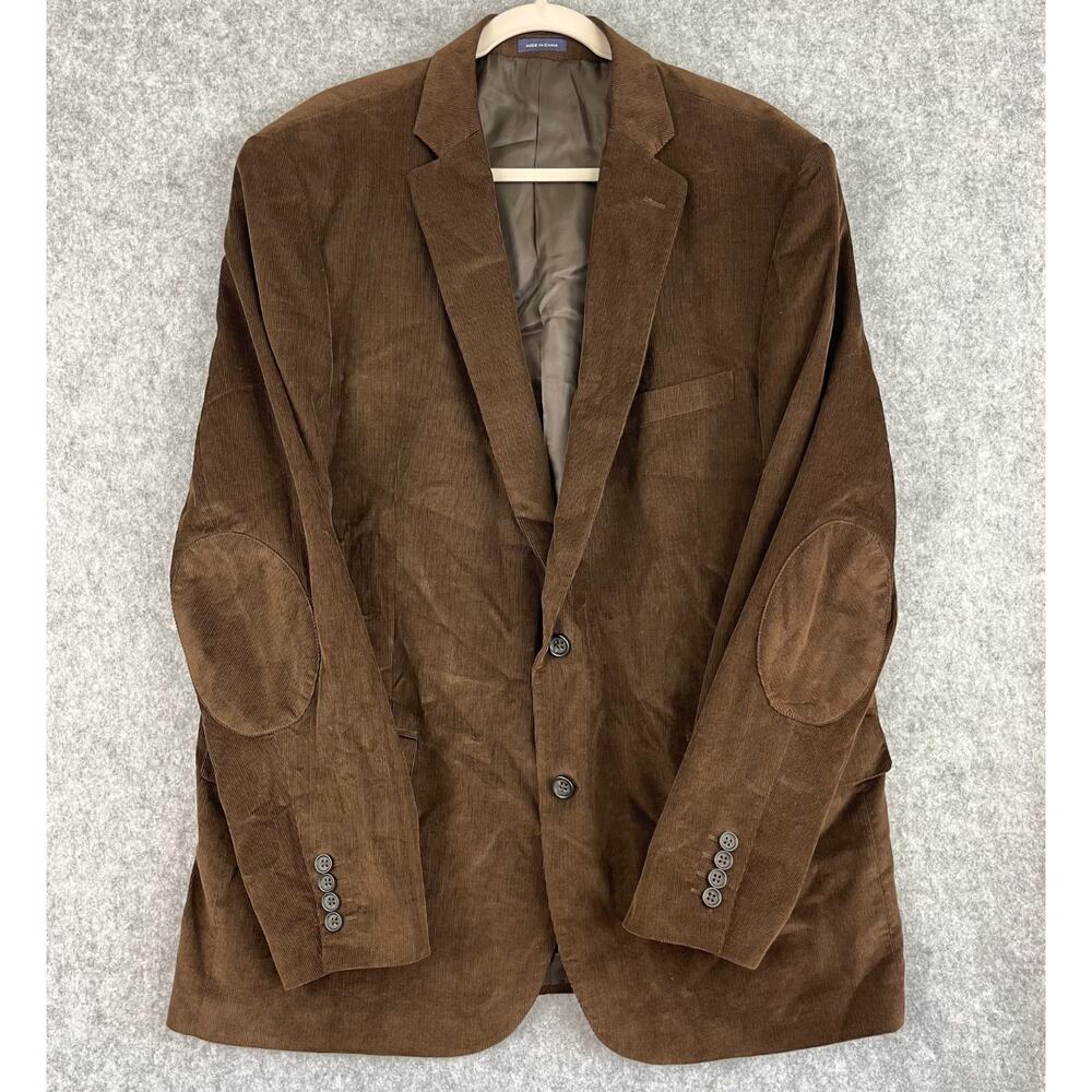 Stafford Corduroy Blazer Sport Coat Mens 48L Brown Classic Cotton Elbow Patch